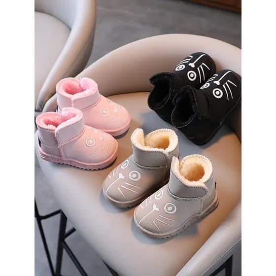 Meninas botas de neve 2025 inverno novo estilo engrossado botas de algodão do bebê de lã longa sapatos quentes meninos b
