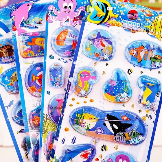 Adesivos de injeção de peixe oceano 3d tridimensional crianças recompensa animais adesivos meninos meninas bonito óleo G