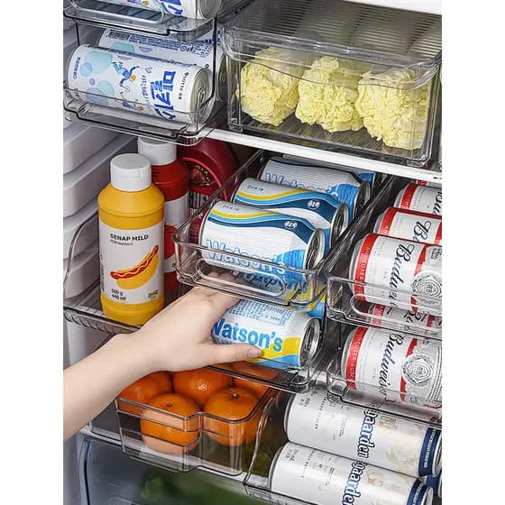 Caixa de armazenamento de bebidas para geladeira, ferramenta útil, cerveja, Cola, gaveta rolante de camada dupla, cozinh