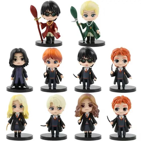 Conjunto de 10 peças de figuras de anime Harry Potter, James, Escola Hogwarts, Hermione, Ron, versão Q, bonecos de ação