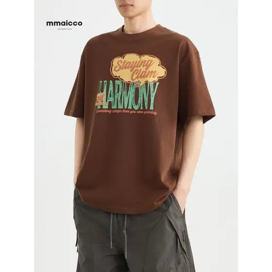 Momaike Camiseta masculina casual de rua 300g pesada de manga curta masculina 2026 verão algodão meia manga camiseta cas
