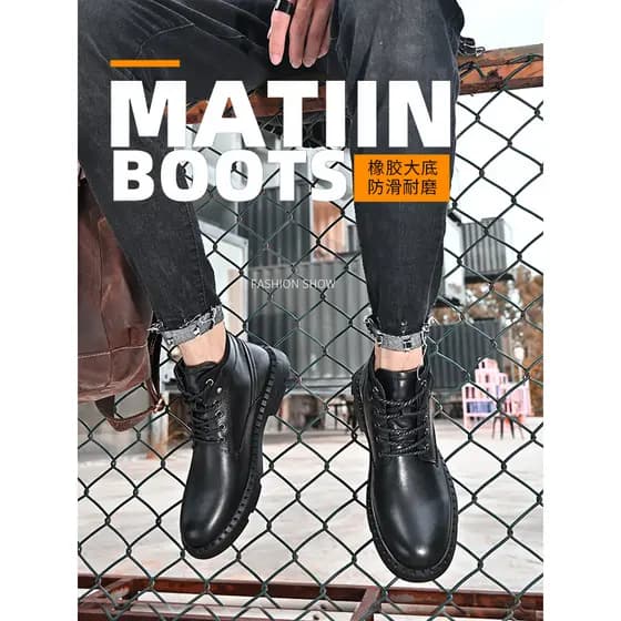 Sanzan botas de cano alto masculinas botas curtas de couro genuíno de sola grossa Martin botas masculinas estilo britâni