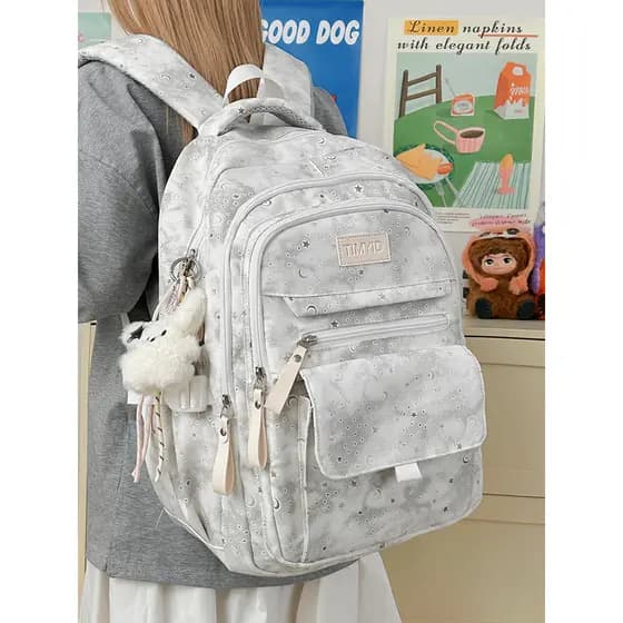 Grande capacidade unissex estilo Hong Kong na moda saco multi-camada multi-bolso mochila Retro tom escuro estudante do e