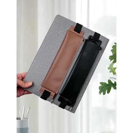 Estojo elástico para lápis IPAD, estojo Anti-perda para Notebook, alça portátil, grande capacidade, couro pu, zíper, bol