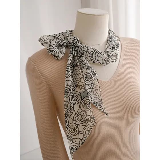 Lenço de seda feminino estreito pequeno longo tira High-End sentimento Streamer amarrado pescoço fita verão estilo fino