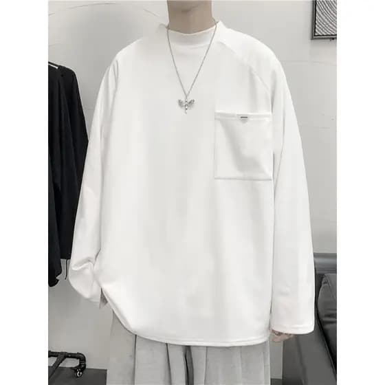 Meia gola alta de manga comprida camiseta masculina primavera outono versão coreana na moda camisa de fundo interno Casu