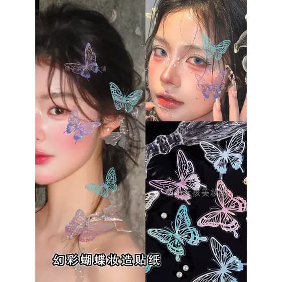 Borboleta menina elfo maquiagem colorido tridimensional grande remendo foto maquiagem Facial criativo maquiagem adesivo