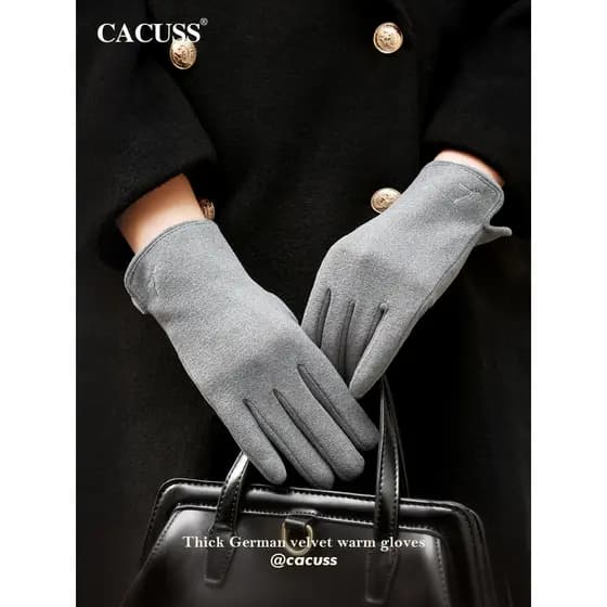 CACUSS luvas femininas inverno 2025 novo estilo tela sensível ao toque forro de lã alemão veludo à prova de vento à prov