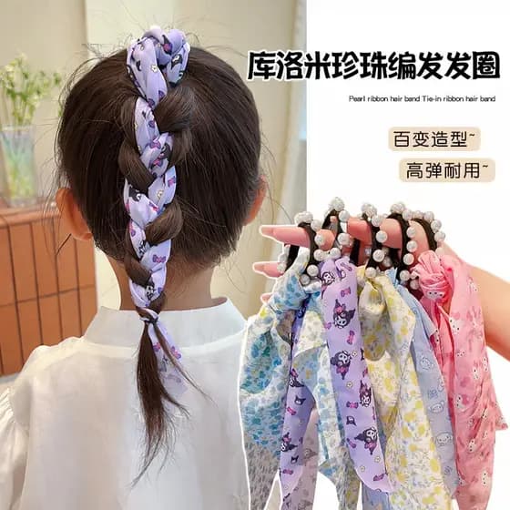 Meninas dos desenhos animados Floral pérola anel de cabelo cocar crianças amarrar corda de cabelo menina bola cabeça tra