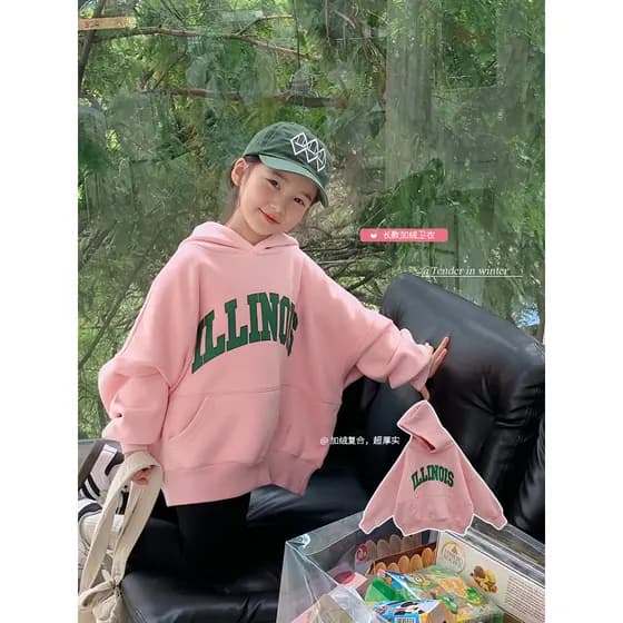 Meninas velo-moletom de lã outono inverno moda meninas jaqueta com capuz engrossado quente crianças inverno