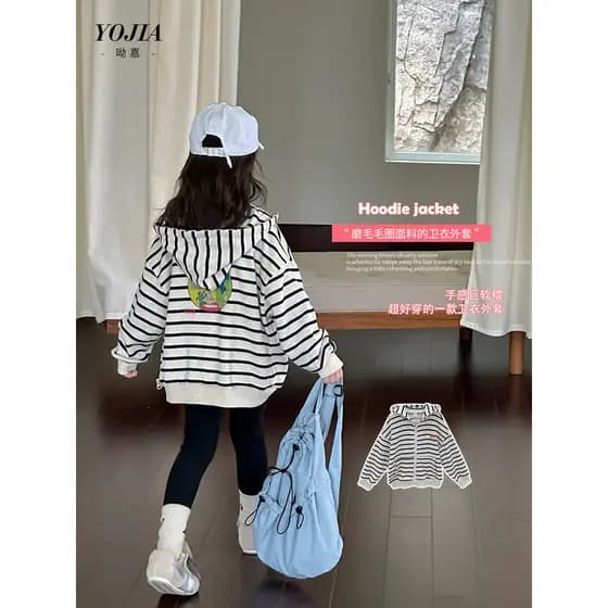 YOJIA jaqueta de moletom para meninas, roupas de outono 2025, novo estilo, moda com capuz, camisa com zíper, outono, Top