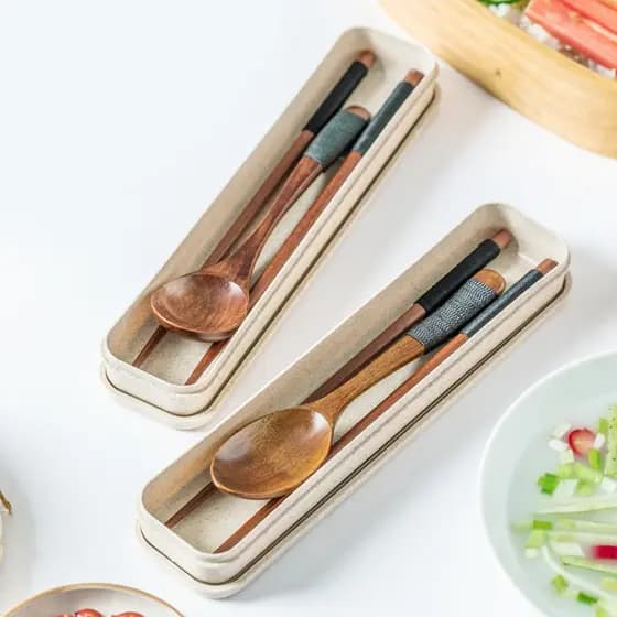 Conjunto de talheres portáteis de estilo japonês para piqueniques ao ar livre, colher e hashis de madeira, conjunto de h
