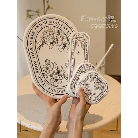 Retro flor Diatom lama absorvente Coaster absorvente conjunto de secagem rápida High-End luz luxo Anti-deslizamento banh