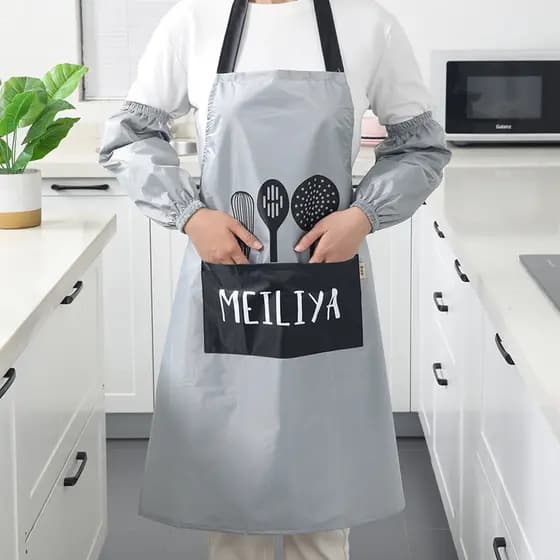 Meiya avental de cozinha doméstico à prova d'água à prova de óleo terno com mangas Halter avental de cozinha Anti-sujeir