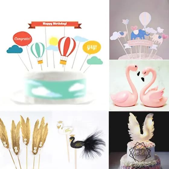 Decoração de bolo de aniversário, cartão de inserção de penas, bandeira, preto, branco, cisne, Flamingo, astronauta, dec