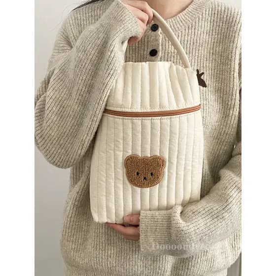 Ins bolsa multifuncional acolchoada urso mão-transporte saco de armazenamento bonito pequeno saco de fraldas com saco de