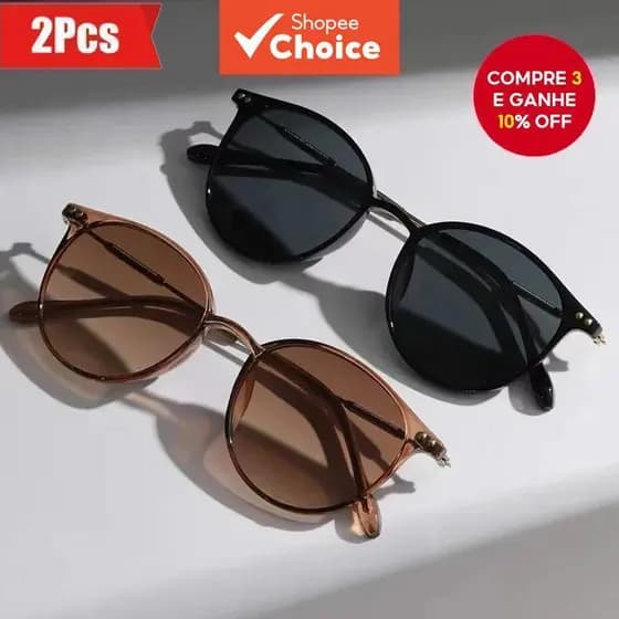 2 pares de óculos de sol redondos pequenos de estilo retrô coreano, com proteção UV400, adequados para homens e mulheres