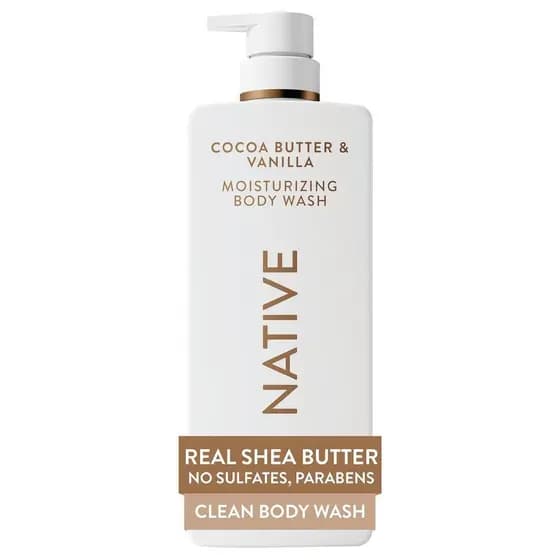 NativeMoisturizingBodyWash, Manteiga de Cacau e Baunilha, Hidratação de 24 Horas para Pele Seca e Sensível, Feito com Ma