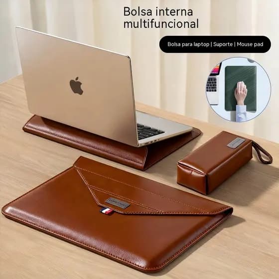 Mochila para notebook de alta qualidade, couro, 13 a 16 polegadas, com suporte e bolsa para carregador