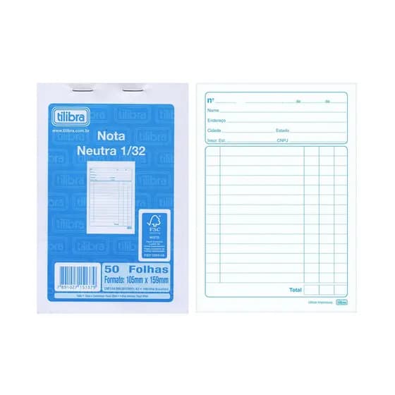 Pacote Bloco de Nota Neutra Tilibra 1 Via 50fls C/20 Blocos