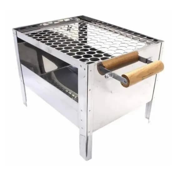 Churrasqueira Mini Grill Pequena De Inox Portátil A Carvão Móvel