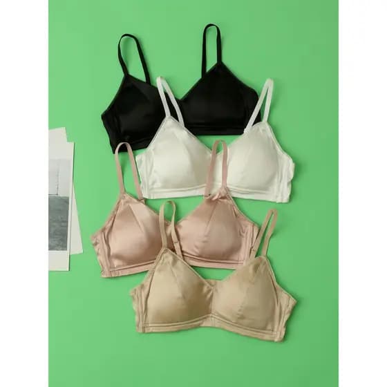 Seda sem anel de aço sem costura cetim amoreira seda brilhante roupa interior fina triângulo copo respirável sutiã verão