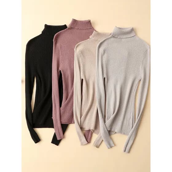 Outono inverno lã de seda gola alta manga comprida camisa de fundo Close-Fitting fino-ajuste alta elástica quente interi
