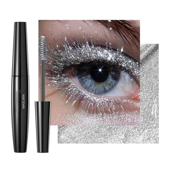 Máscara de Cílios com Glitter, Máscara Colorida Brilhante Prateada e Dourada à Prova d'Água, Máscara Brilhante com Efeit