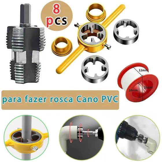 Kit De Matriz De Rosca Para Tubo De PVC-1/2 " 3/4 " 1 " 60 ° Threader Cônico Ferramentas De Reparo De Encanamento