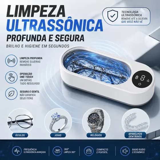 Máquina de Limpeza Ultrassônica Para Óculos e Jóias, Multifuncional Escovas Dentes Pincéis Maquiagem