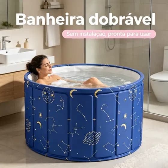 Banheira Dobrável Adulto 70cm 254L Portátil Reforçada com Drenagem Rápida