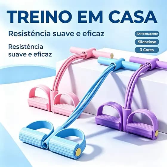 Aparelho de Treino com Pedal 4 Tubos Elásticos Silencioso Antiaderente Modelar Pernas Abdome