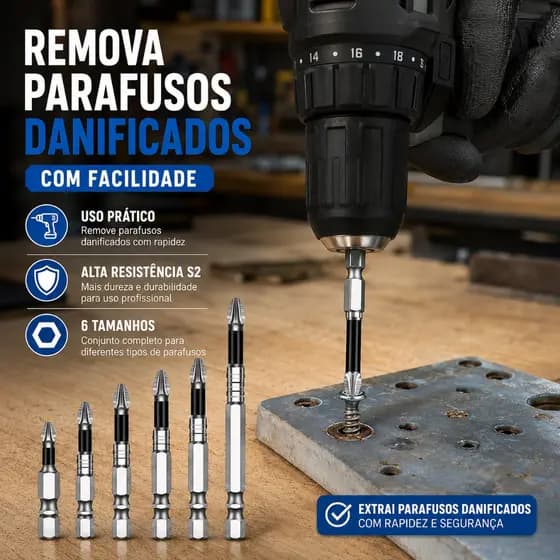 Kit 6 Bits Phillips Magnéticos K5 Antiderrapantes Alta Dureza para Parafusadeira Elétrica