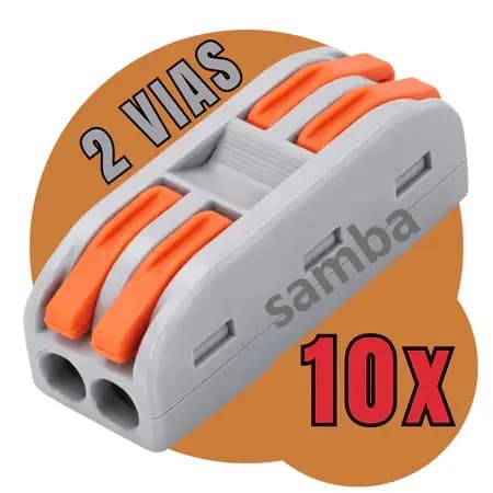 Kit 10 Conectores 2 Polos 32A 250V Emenda Cabos Cinza e Laranja