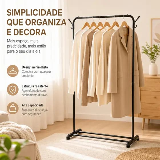 Arara Dupla para Roupas 143CM Organização Profissional Cabideiro De Chão Arara Com Sapateira Em Aço Desmontável