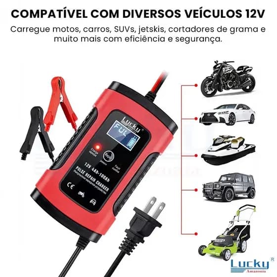 Carregador De Bateria Veicular 12V 5A Digital Inteligente 100Ah Com Função Reparo Moto Carro Jetski