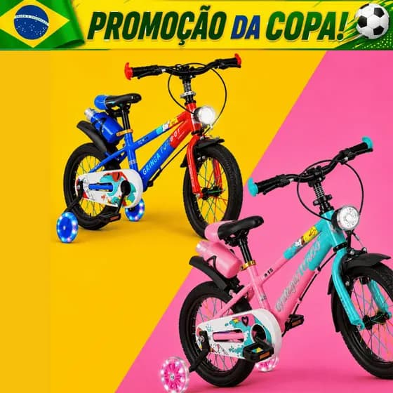 Bicicleta Infantil Aro 16 4 a 8 Anos Estilo Shark com LED + Pneu Grosso + Rodinhas + Freio V-Brake Completa