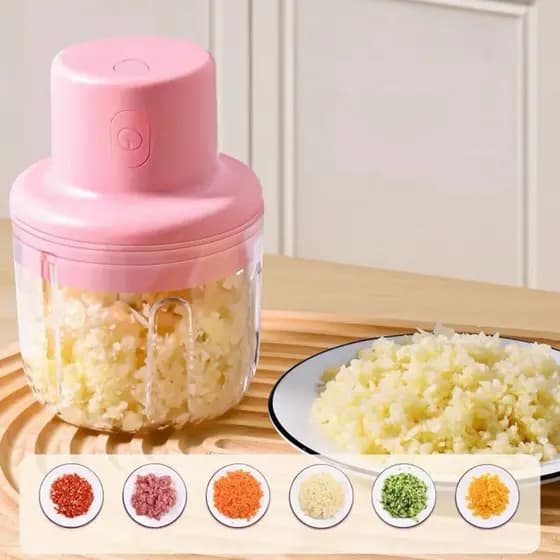 Mini Processador Elétrico USB 250ml com 3 Lâminas de Aço Inox Triturador de Alimentos Portátil