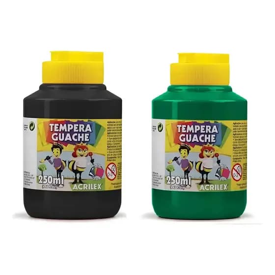 Kit 2 Tinta TEMPERA GUACHE Acrilex - 250ml - PRETO e VERDE - 02025