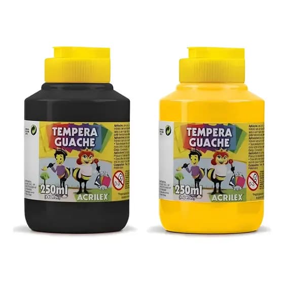Kit 2 Tinta TEMPERA GUACHE Acrilex - 250ml - PRETO e AMARELO - 02025