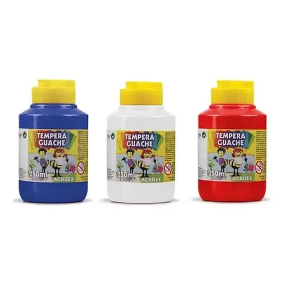 Kit 3 TEMPERA GUACHE Acrilex 250ml AZUL/BRANCO/VERMELHO - 02025