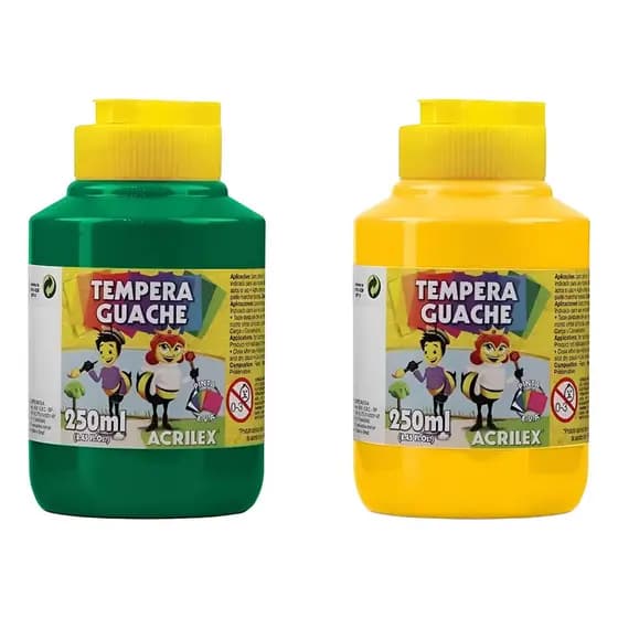 Kit 2 TEMPERA GUACHE Acrilex - 250ml - VERDE e AMARELO - 02025