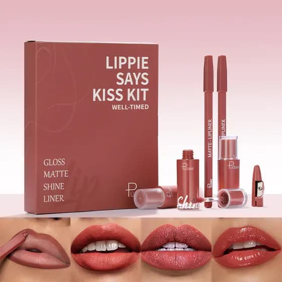 Pudaier Lip Liner Lip Glaze Lip Set Matte Water Gloss Batom perolado Caixa de presente de cinco peças RBPR