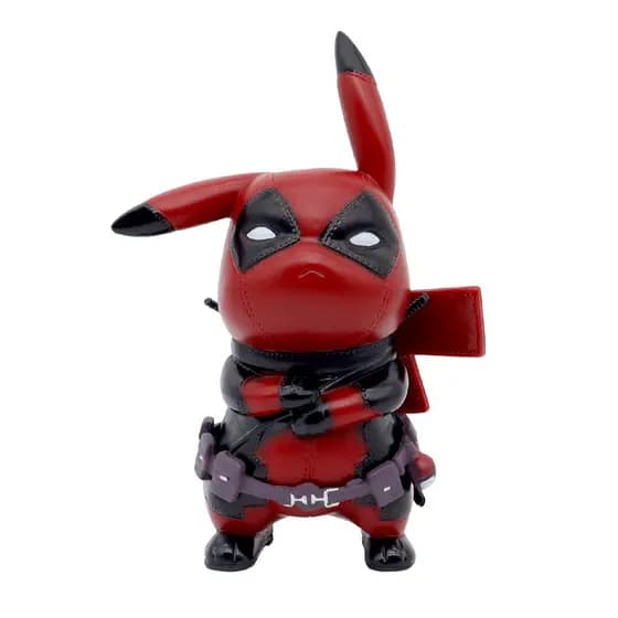 12cm Pokémon Anime boneca Pikachu Cosplay Deadpool X-Men super-herói Q versão PVC modelo móvel decoração de mesa boneca