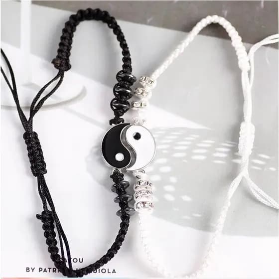 2 peças conjunto casal pulseira estilo chinês Retro Tai Chi liga acessórios tecidos à mão BFF namoradas amizade jóias