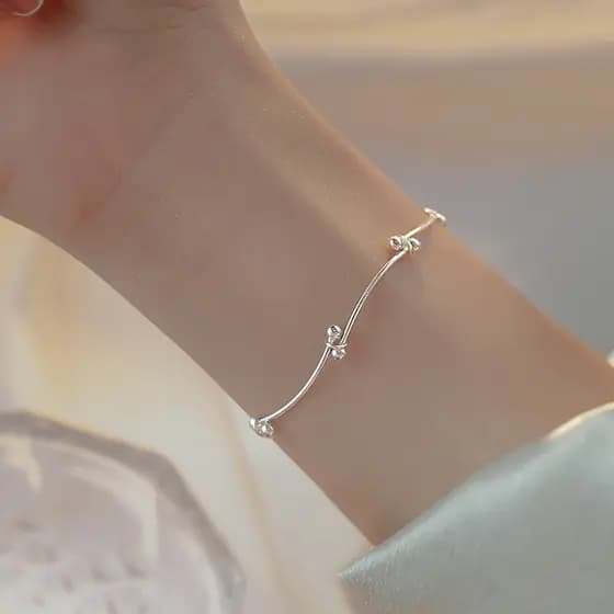 Pulseira de contas em prata esterlina S925, joia simples e elegante, presente para mulheres e estudantes, MKYR