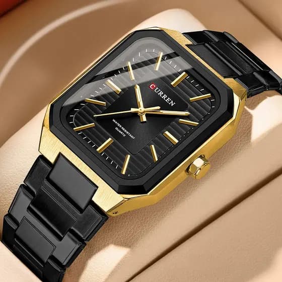 Relógio Masculino Original CURREN com Ponteiros Luminosos, Aço Inoxidável, Estilo Quadrado Retro Simples, Modelo Esporti
