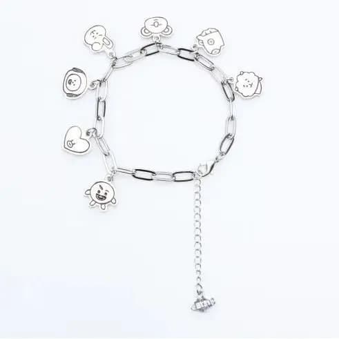 Pulseira de desenho animado estilo casal KPOP idol BTS BT21, versão coreana, em liga metálica