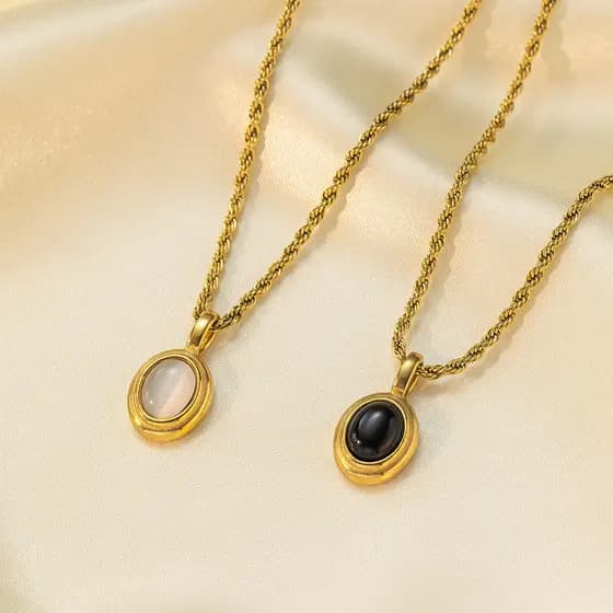 Colar feminino de aço titânio com ágata preta vintage estilo francês, corrente de clavícula de aço inoxidável de alta qu