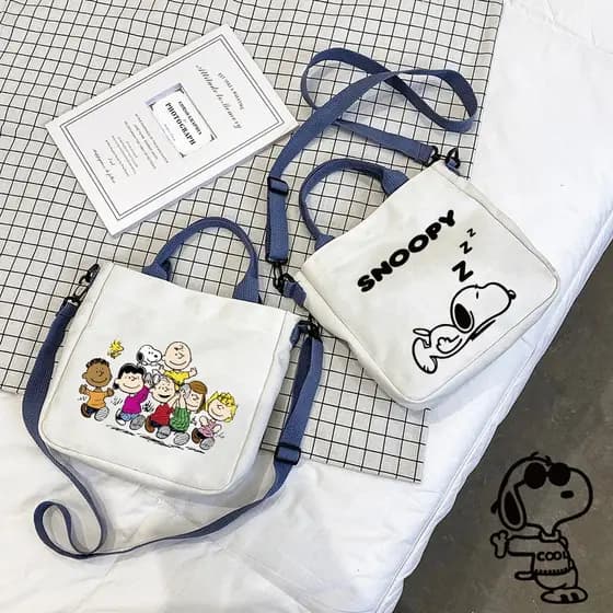 Snoopy Crossbody Bolsa Linda De Ombro Lona Estudante Compras